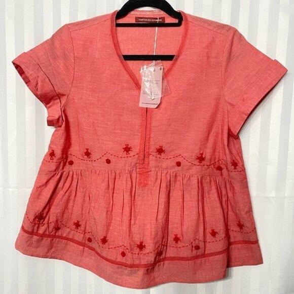 Comptoir Des Cotonniers Tops - Comptoir Des Cotonniers Pure Linen Embroidered Lace Empire Blouse Flowy Floral‎